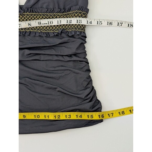 Bleu Rod Beattie Tankini Top Womens 10 Black Halter Metallic Contrast Ruched - Picture 9 of 13